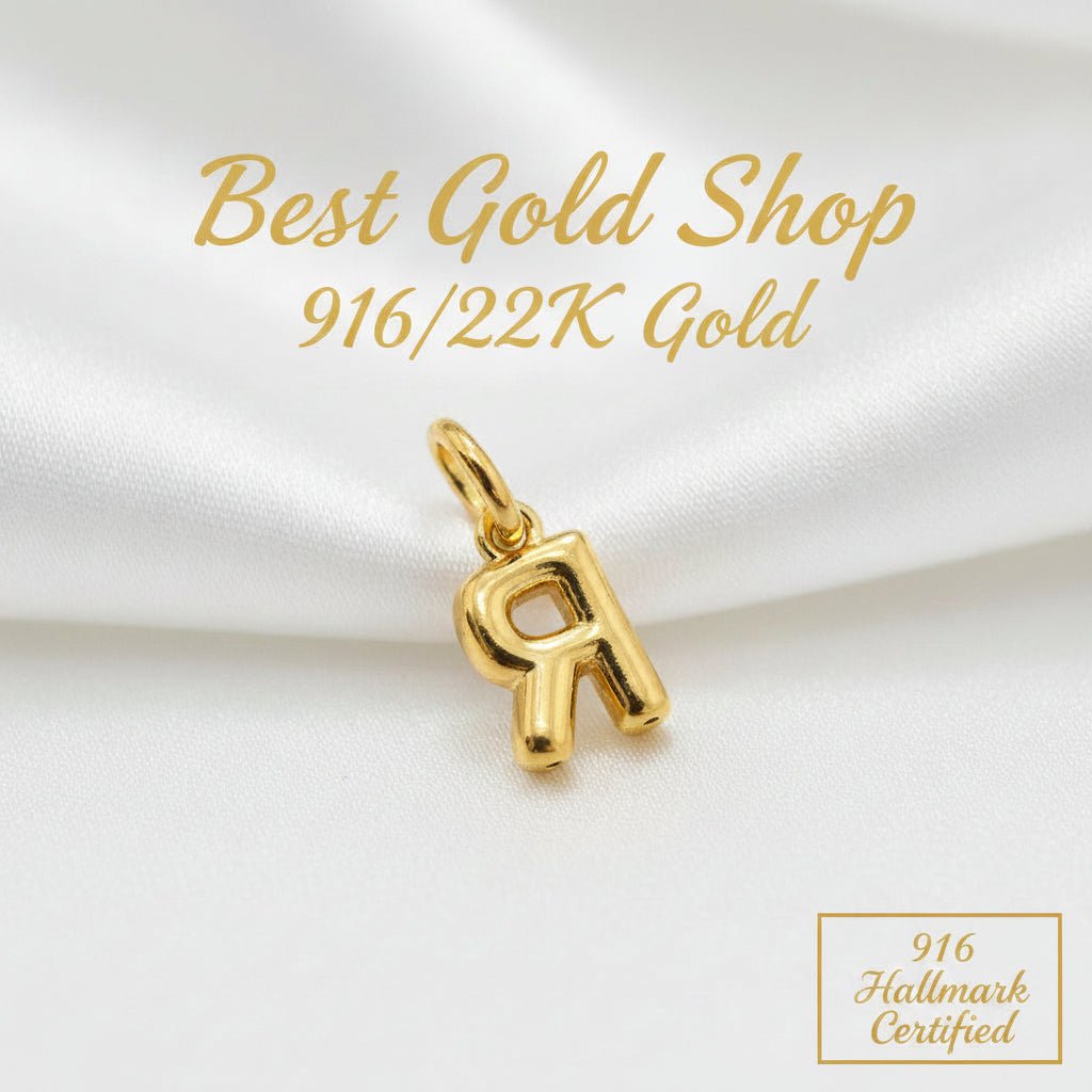 916 Gold Alphabert Pendant Feather Weight Smooth shiny Finish.Charms & PendantsBest Gold Shop
