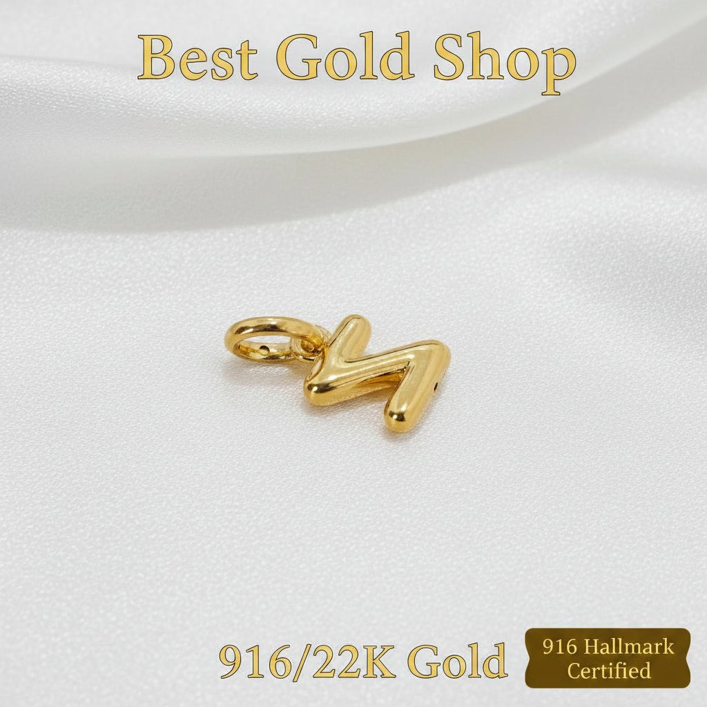 916 Gold Alphabert Pendant Feather Weight Smooth shiny Finish.Charms & PendantsBest Gold Shop