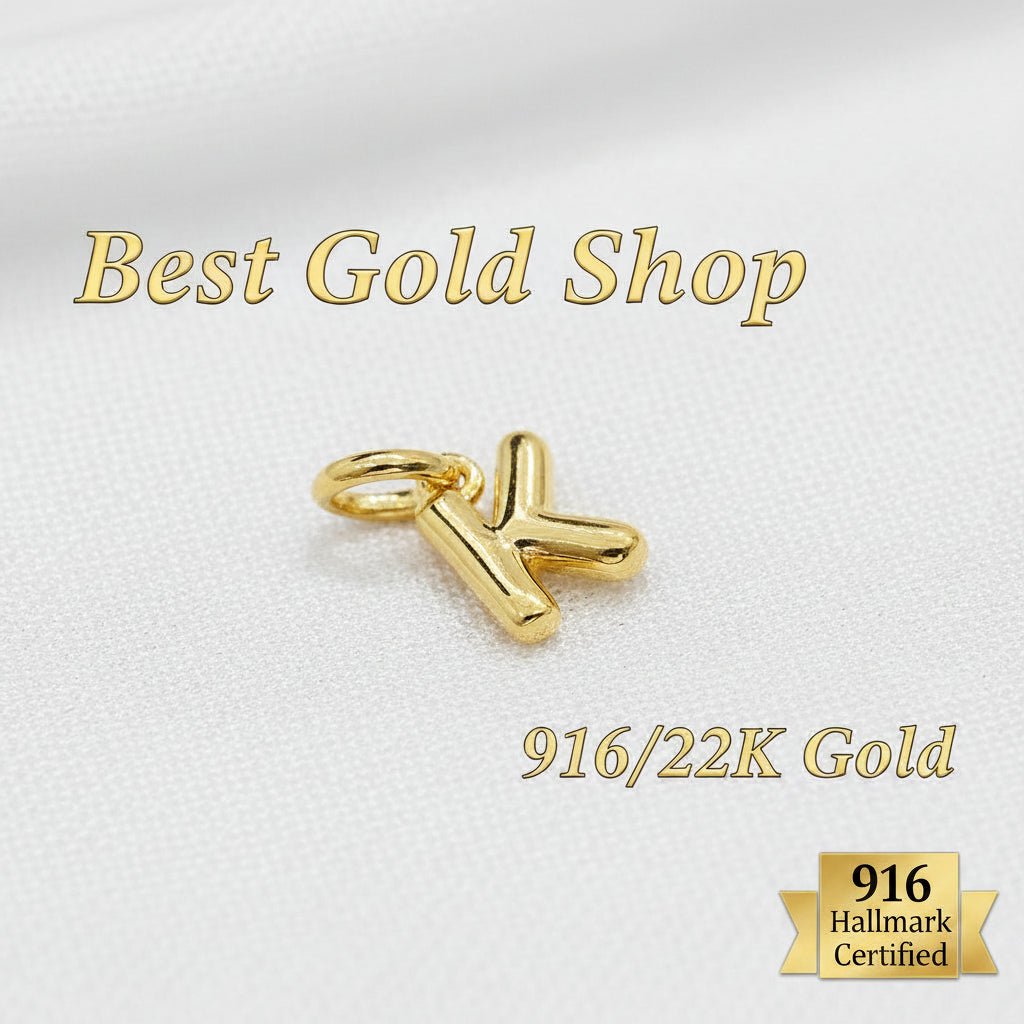 916 Gold Alphabert Pendant Feather Weight Smooth shiny Finish.Charms & PendantsBest Gold Shop