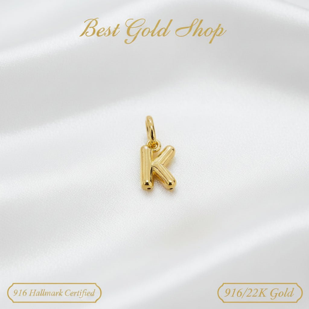 916 Gold Alphabert Pendant Feather Weight Smooth shiny Finish.Charms & PendantsBest Gold Shop
