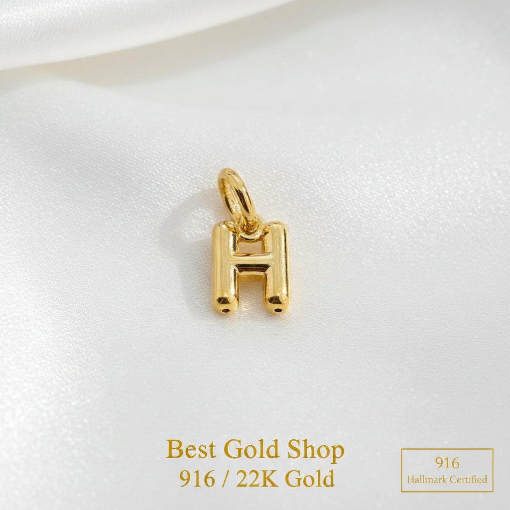 916 Gold Alphabert Pendant Feather Weight Smooth shiny Finish.Charms & PendantsBest Gold Shop