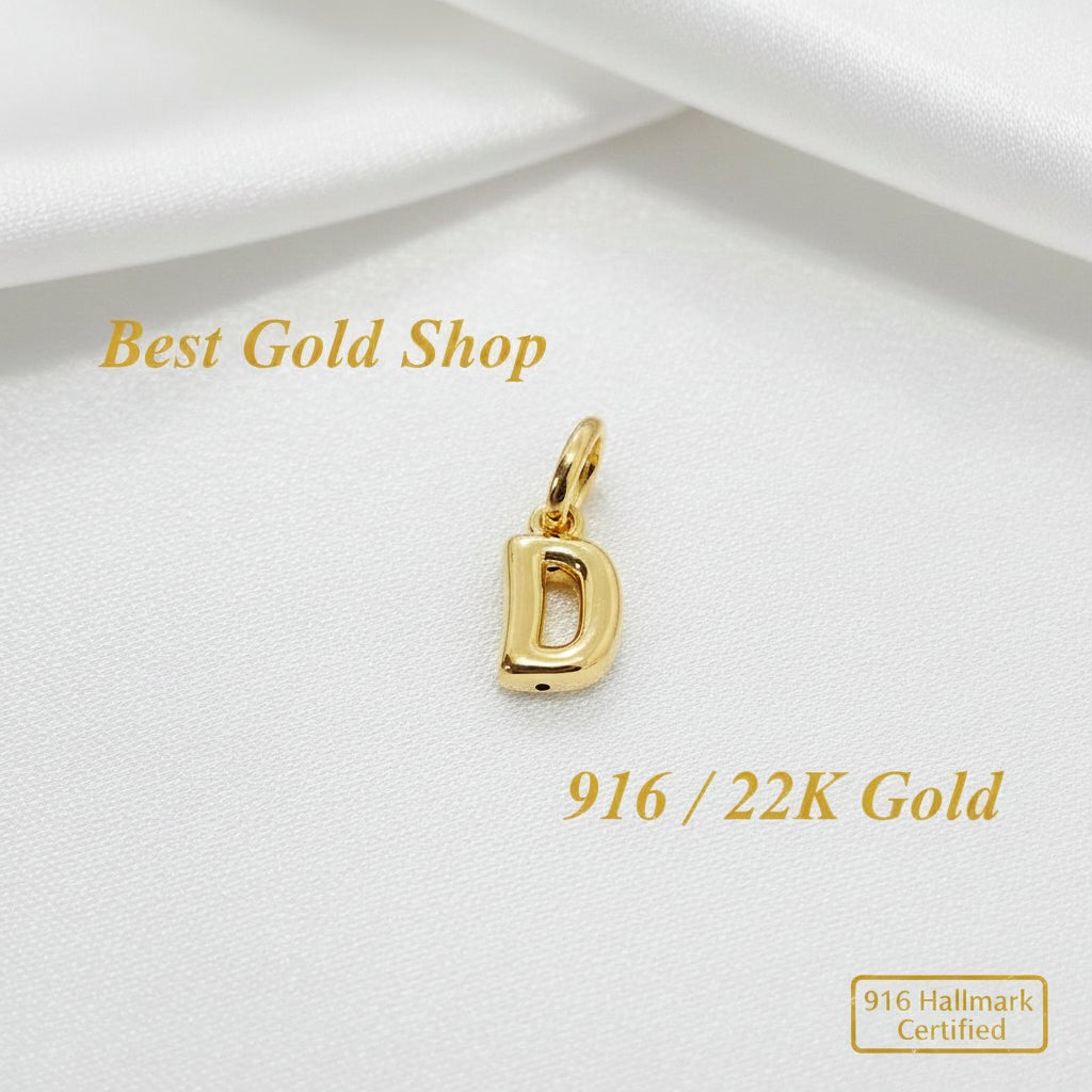 916 Gold Alphabert Pendant Feather Weight Smooth shiny Finish.Charms & PendantsBest Gold Shop