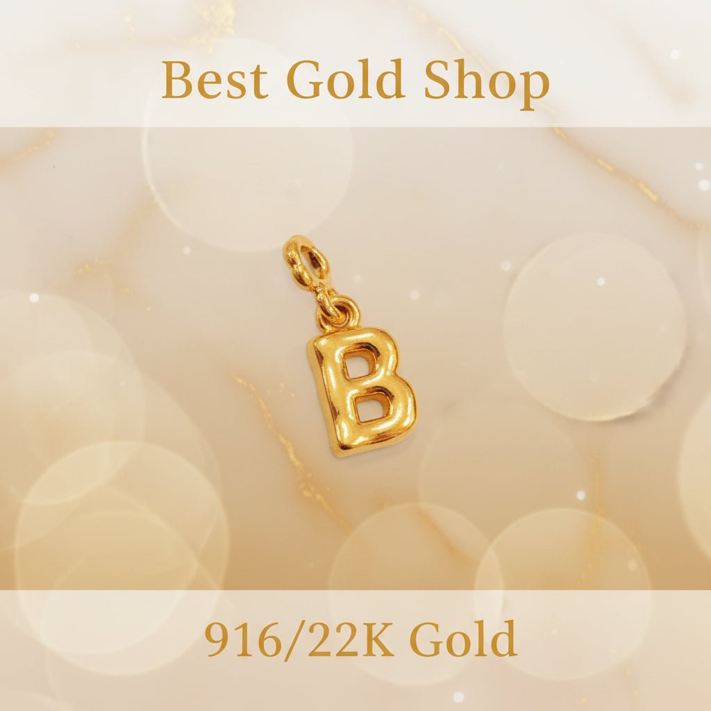 916 Gold Alphabet Pendant & Charm | Lightweight 22K Design - View 2