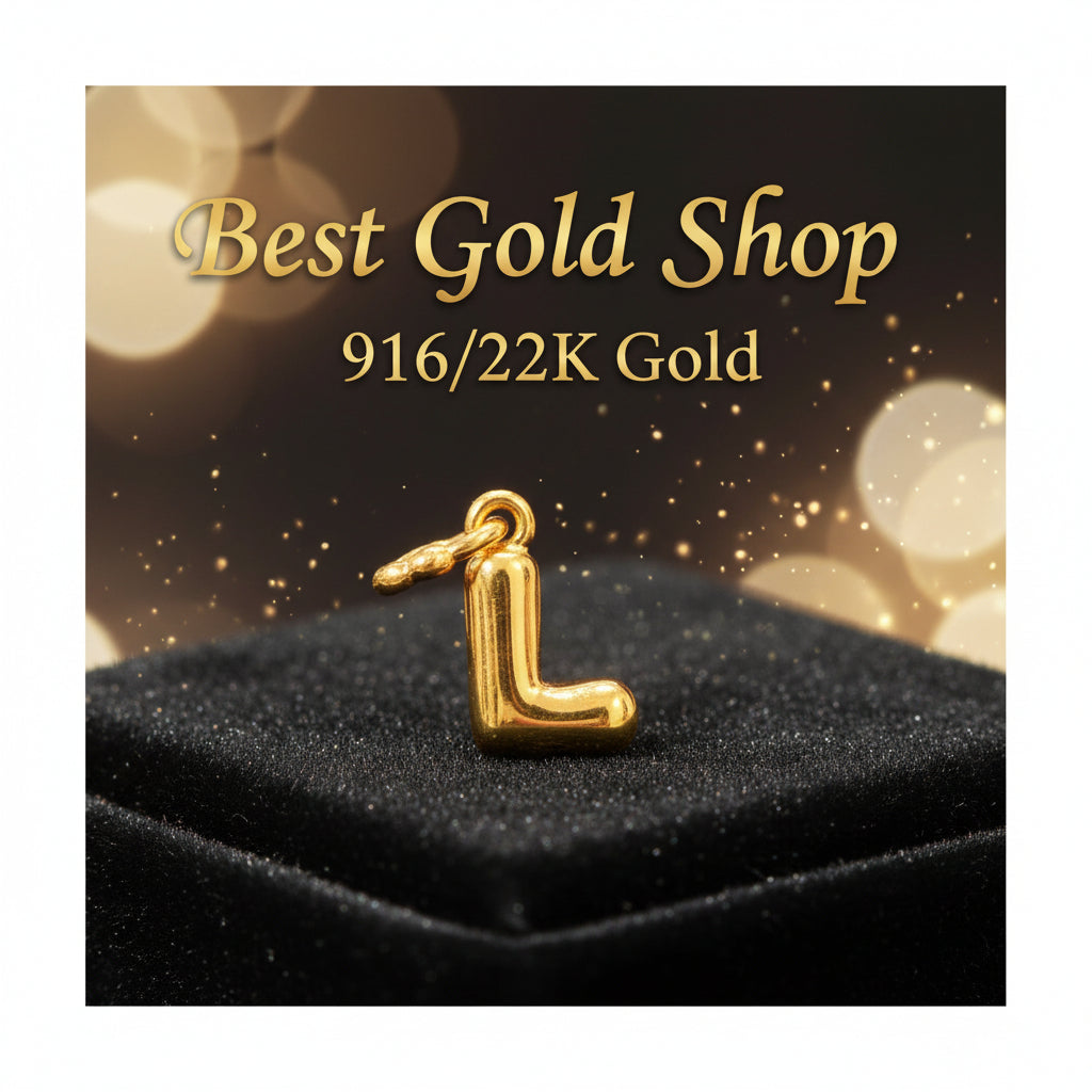 916 Gold Alphabet Pendant & Charm | Lightweight 22K Design - View 3