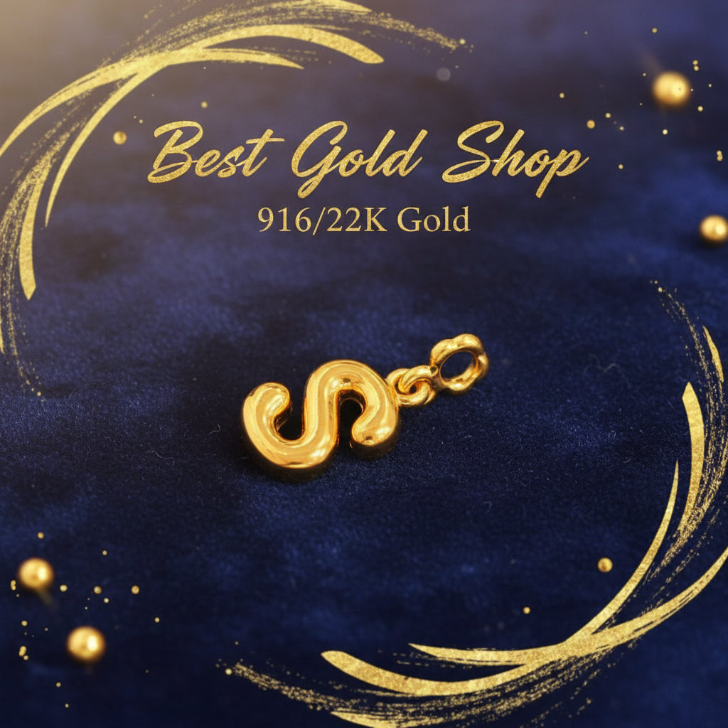 916 Gold Alphabet Pendant & Charm | Lightweight 22K Design - View 5
