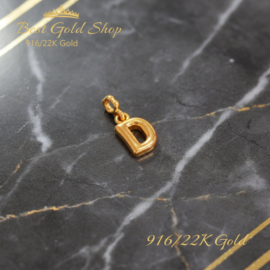 916 Gold Alphabet Pendant & Charm | Lightweight 22K Design - View 6