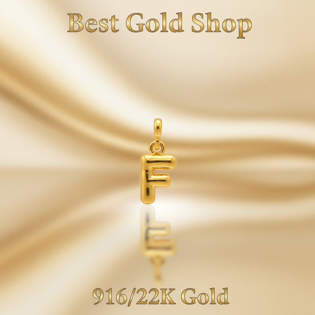 916 Gold Alphabet Pendant & Charm | Lightweight 22K Design - View 9