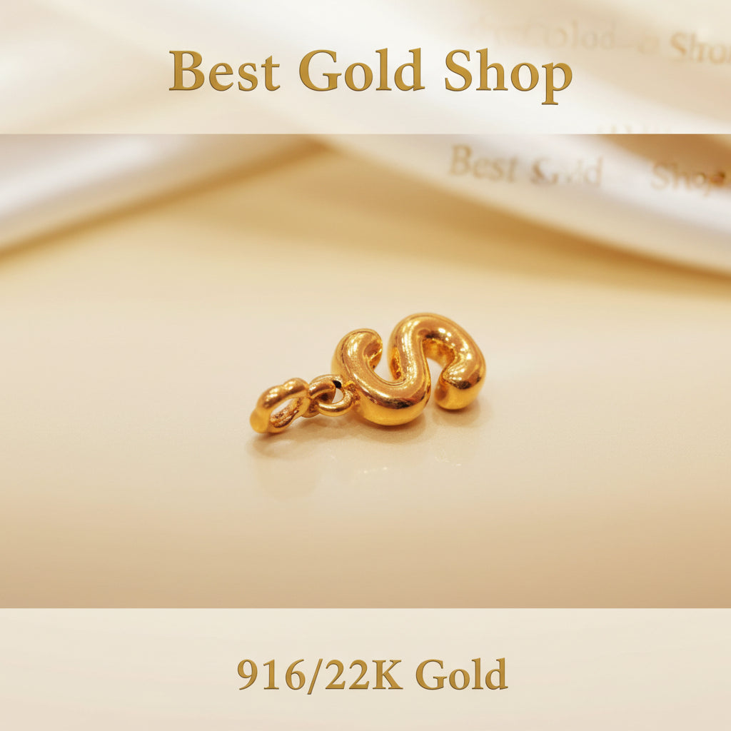 916 Gold Alphabet Pendant & Charm | Lightweight 22K Design - View 15