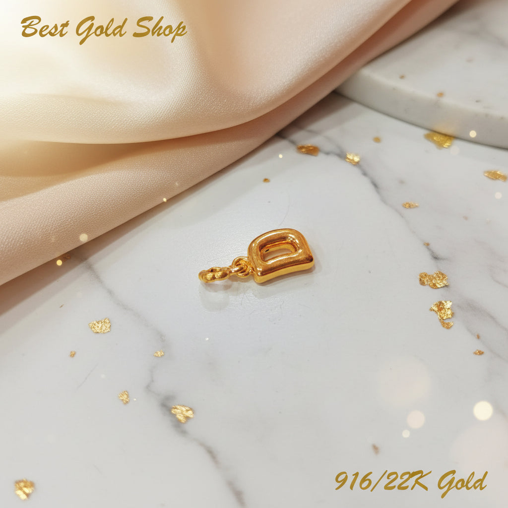 916 Gold Alphabet Pendant & Charm | Lightweight 22K Design - View 30