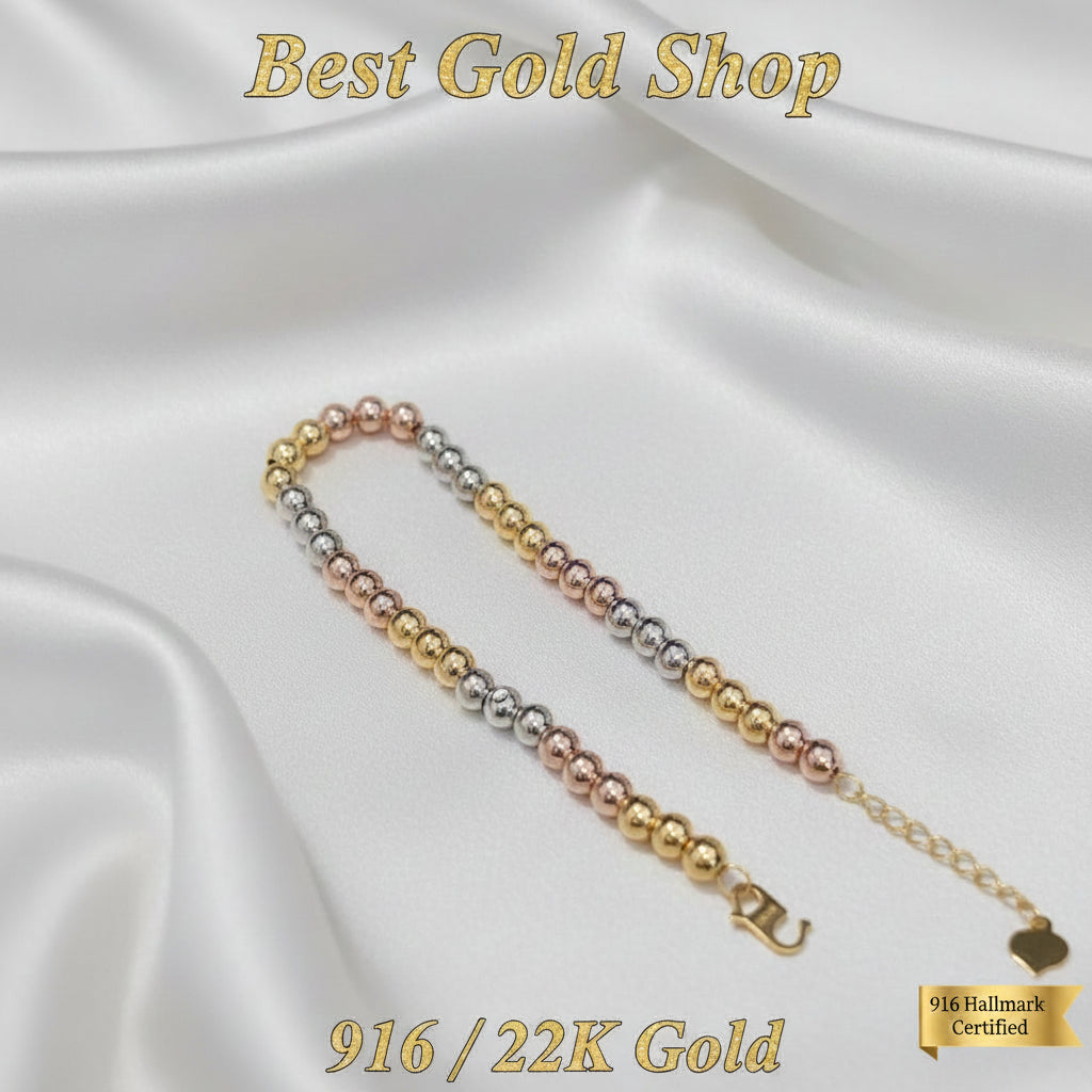 916 Gold Bead Bracelet With 2 Tone or 3 Tone Feather LightBraceletsBest Gold Shop