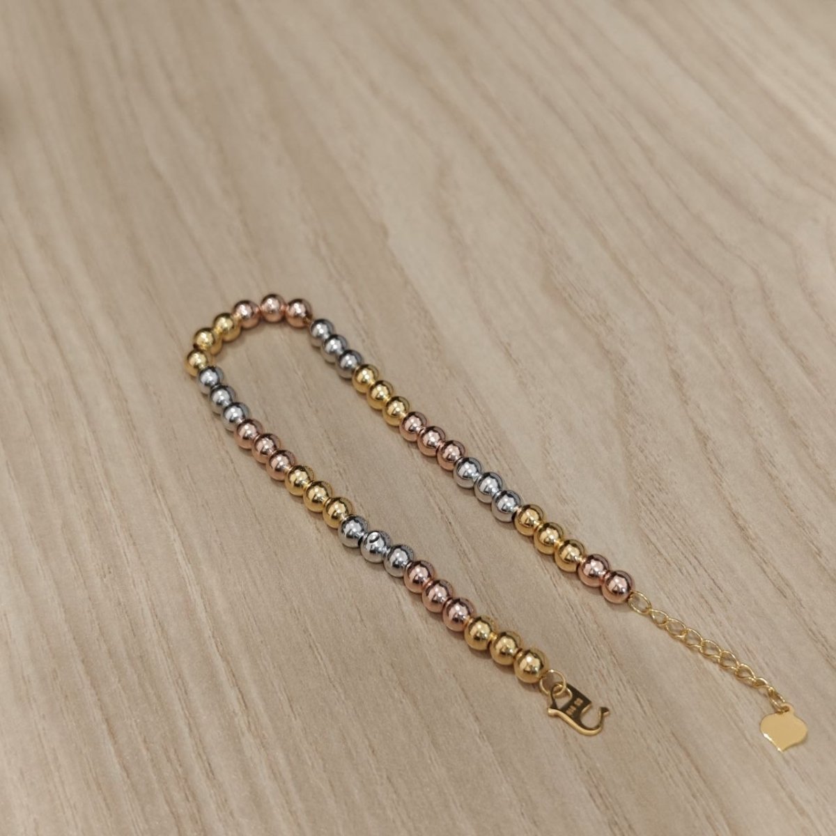 916 Gold Bead Bracelet With 2 Tone or 3 Tone Feather LightBraceletsBest Gold Shop