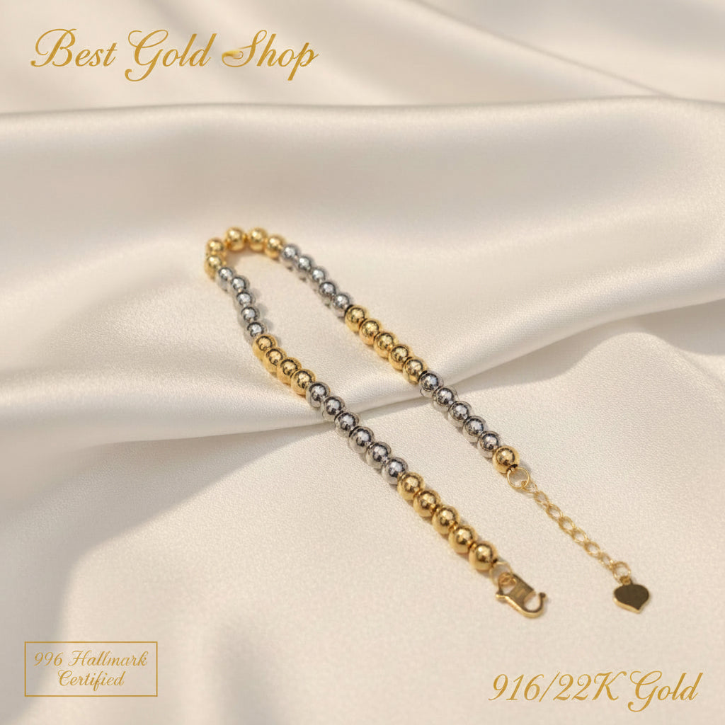 916 Gold Bead Bracelet With 2 Tone or 3 Tone Feather LightBraceletsBest Gold Shop