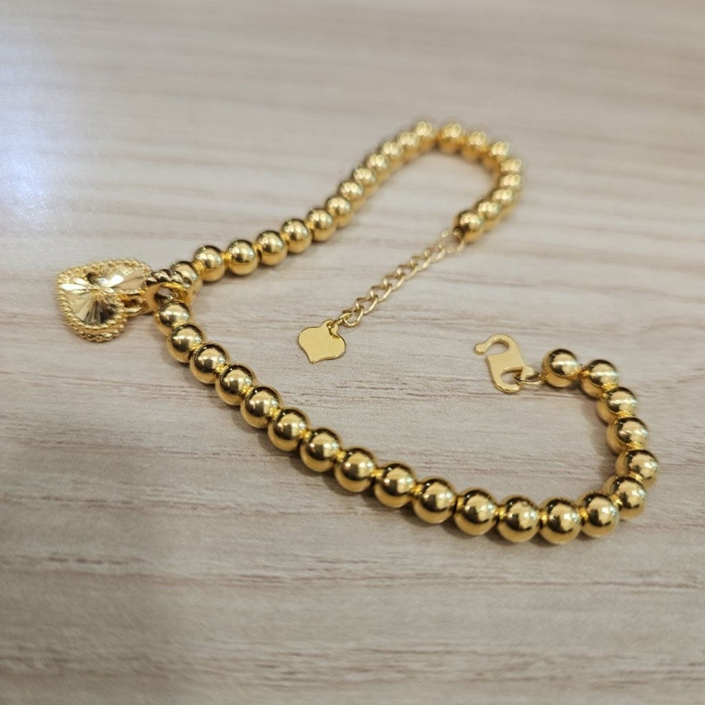 916 Gold Bead Bracelet with Dangling Cutting Heart DesignBraceletsBest Gold Shop