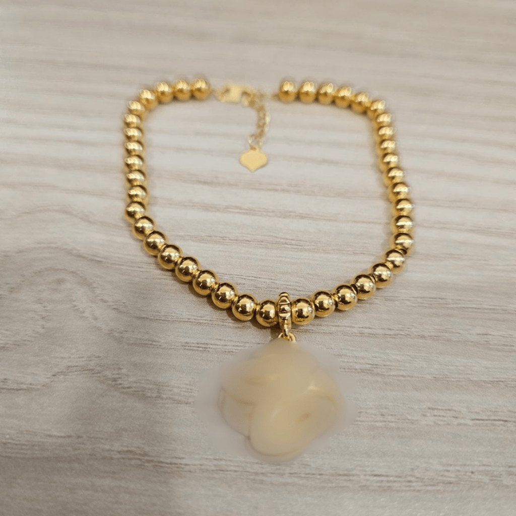916 Gold Bead Bracelet with Dangling Cutting Heart DesignBraceletsBest Gold Shop