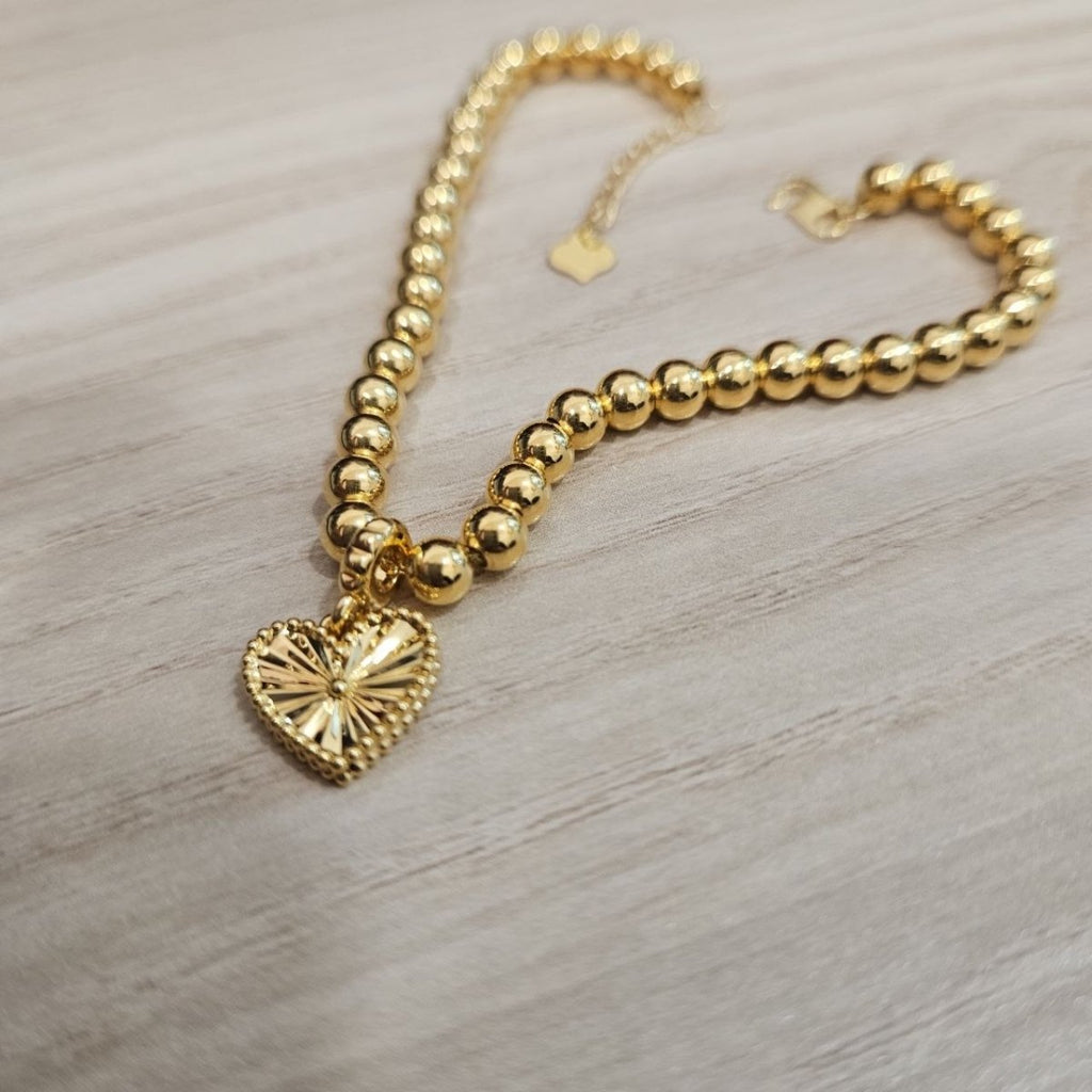 916 Gold Bead Bracelet with Dangling Cutting Heart DesignBraceletsBest Gold Shop