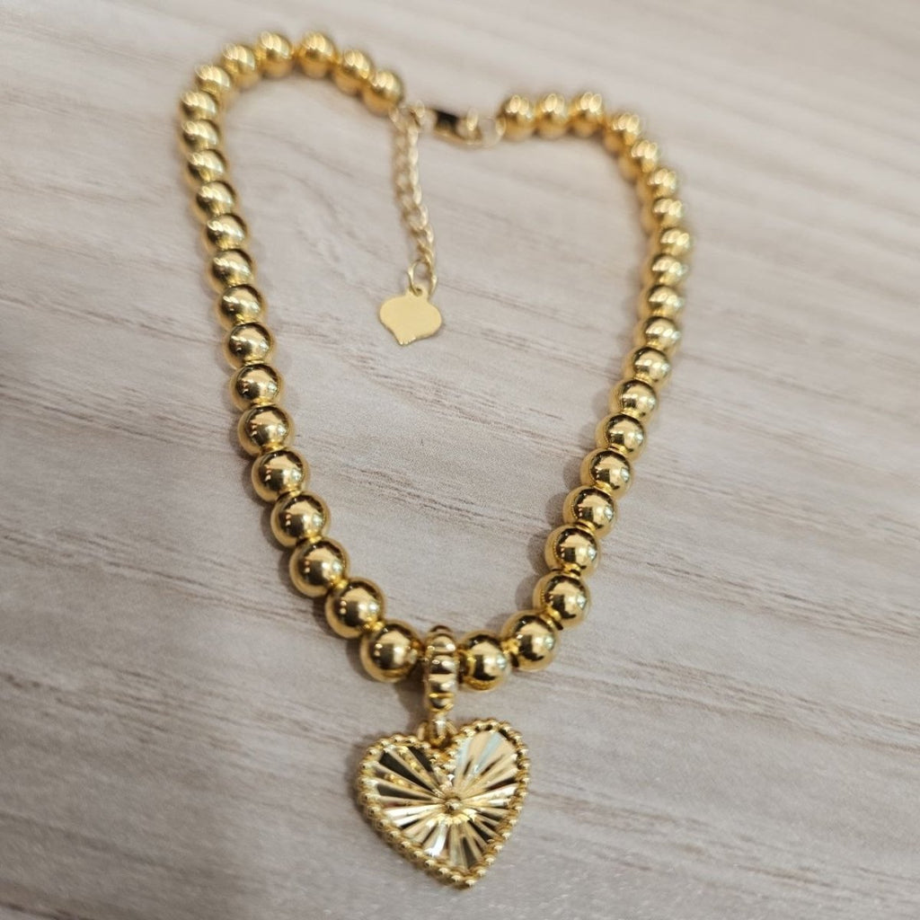 916 Gold Bead Bracelet with Dangling Cutting Heart DesignBraceletsBest Gold Shop