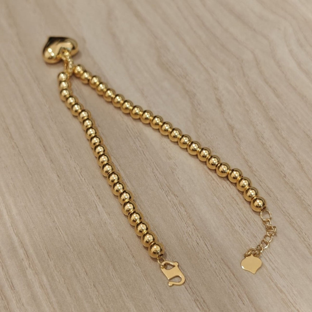 916 Gold Bead Bracelet with dangling Shiny Heart V1 Feather LightBraceletsBest Gold Shop