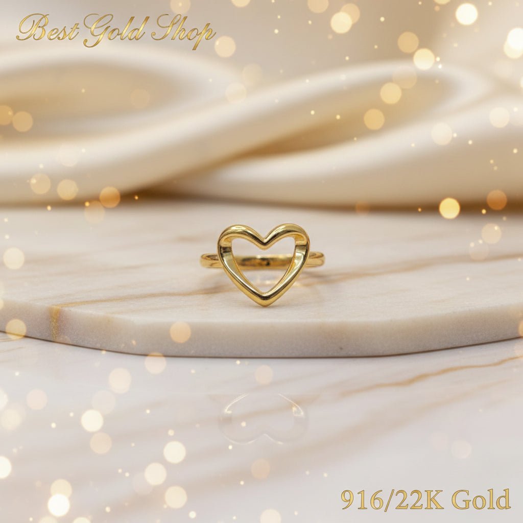 916 Gold (22K) Big Heart Love Feather Light Design Ring for WomenRingsBest Gold Shop