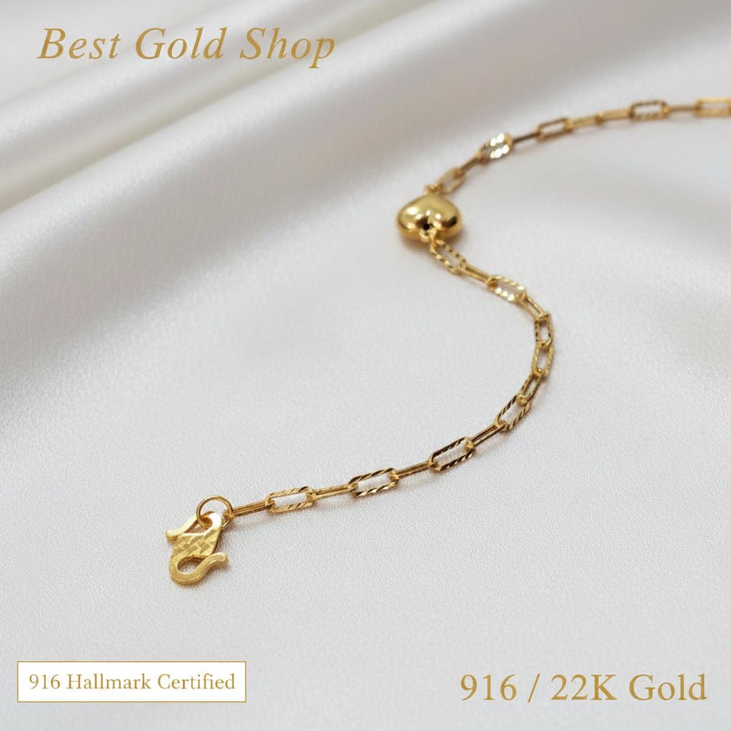 916 Gold Bracelet Clip design with HeartBraceletsBest Gold Shop