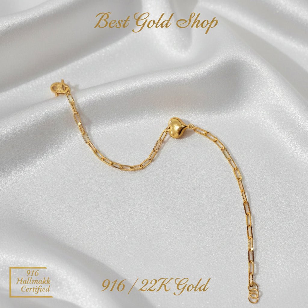 916 Gold Bracelet Clip design with HeartBraceletsBest Gold Shop