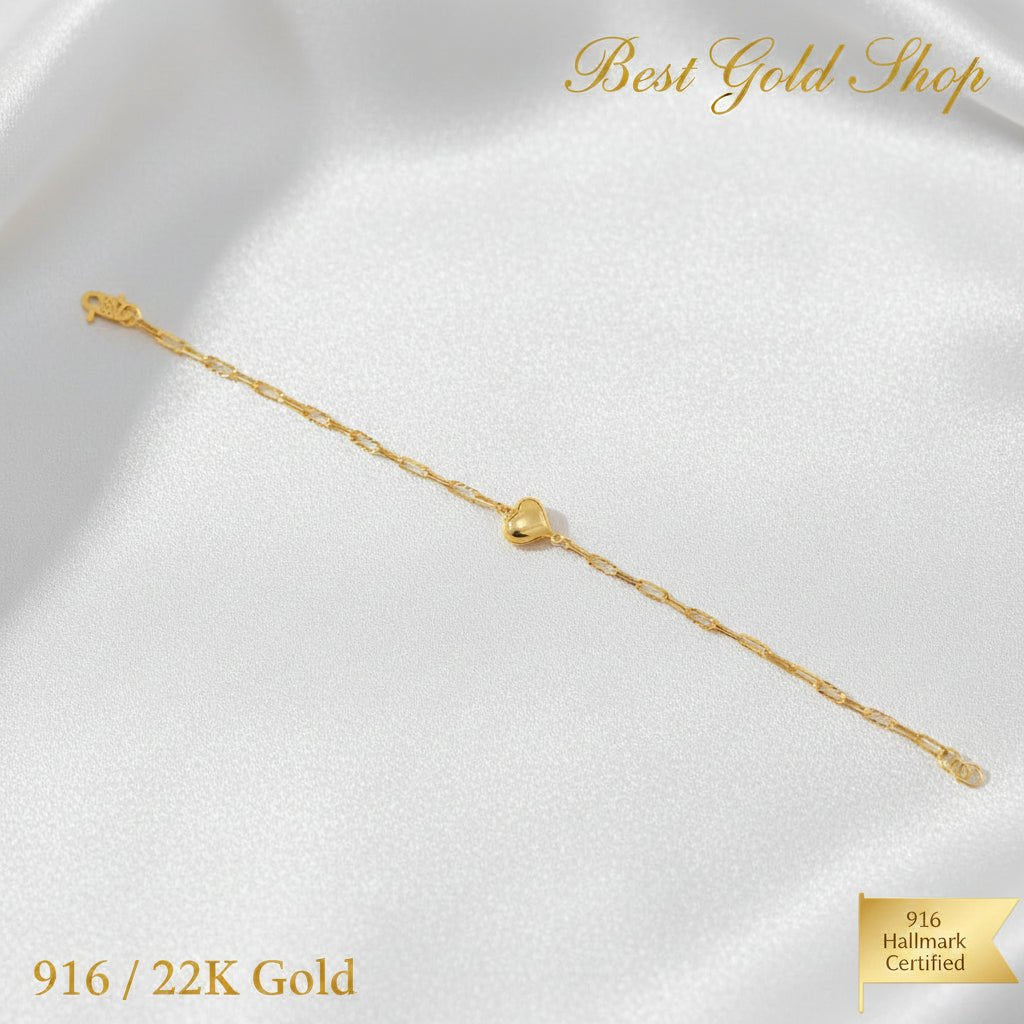 916 Gold Bracelet Clip design with HeartBraceletsBest Gold Shop