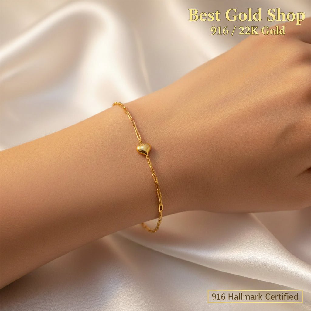 916 Gold Bracelet Clip design with HeartBraceletsBest Gold Shop