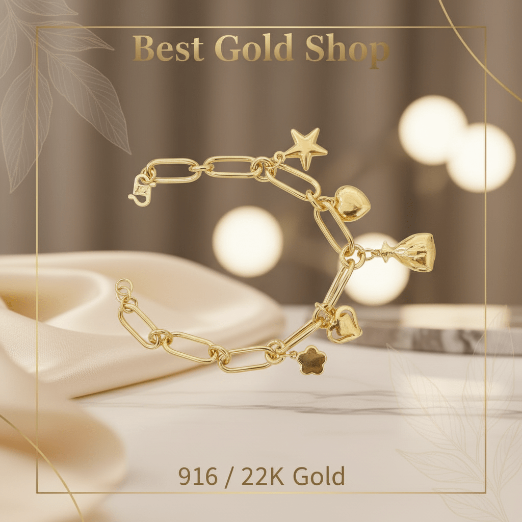 916 Gold Bracelet Design Anchor with Dangling CharmsBraceletsBest Gold Shop