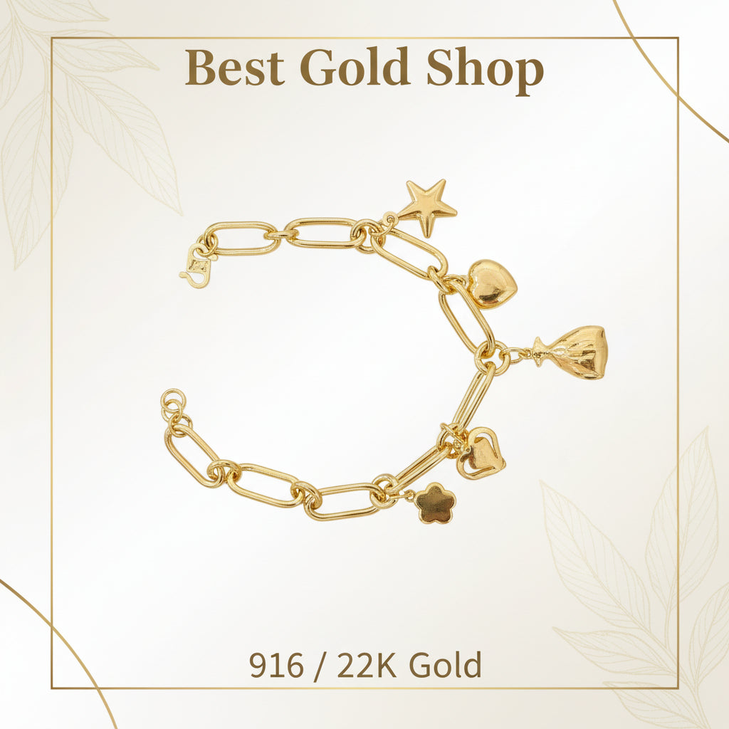916 Gold Bracelet Design Anchor with Dangling Charms - 22k gold 22k gold bracelet 916 gold Bracelets