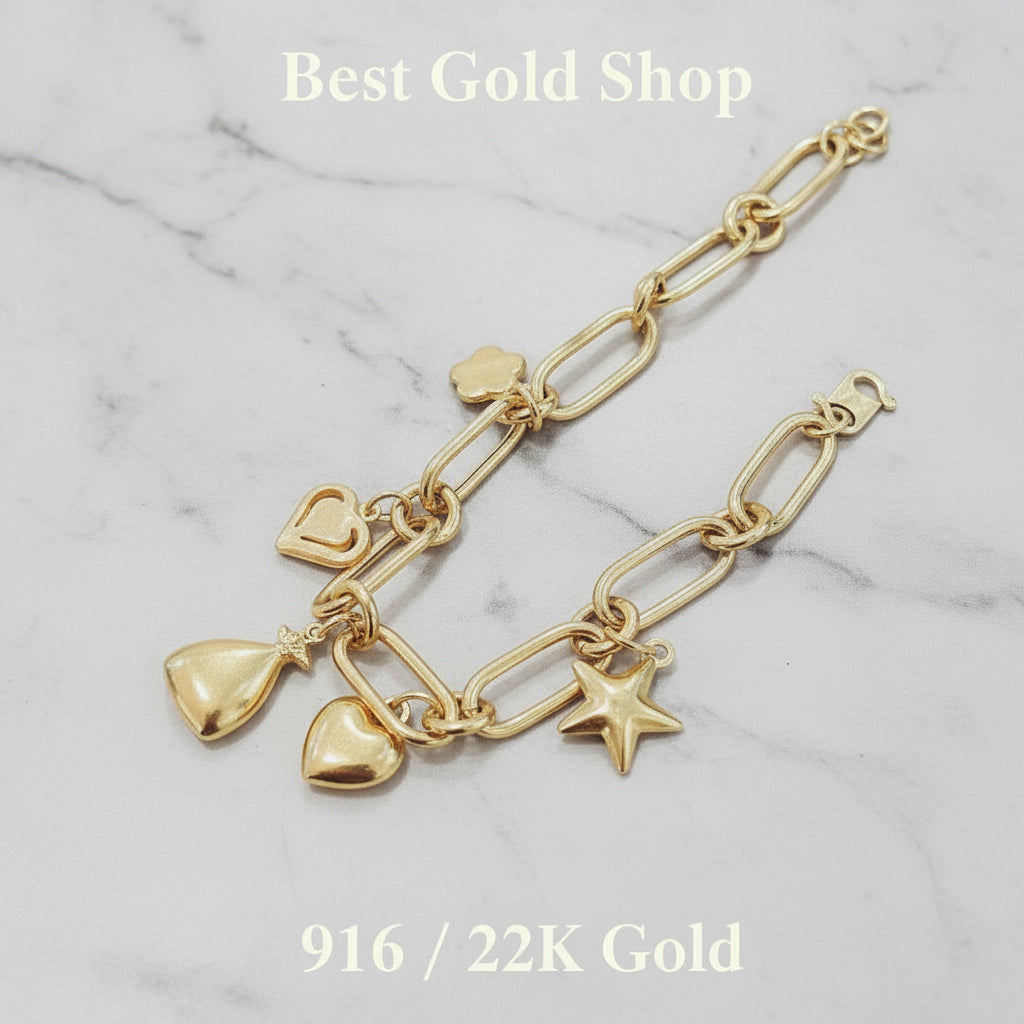 916 Gold Bracelet Design Anchor with Dangling Charms - 22k gold 22k gold bracelet 916 gold Bracelets