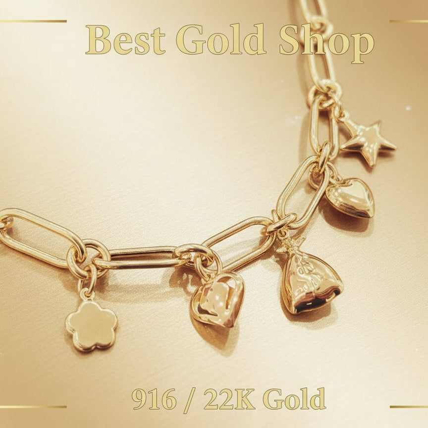 916 Gold Bracelet Design Anchor with Dangling Charms - 22k gold 22k gold bracelet 916 gold Bracelets