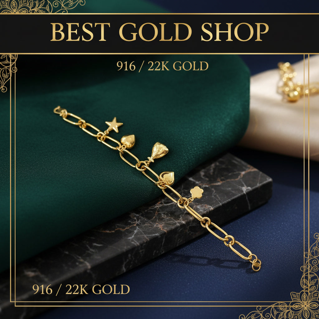 916 Gold Bracelet Design Anchor with Dangling Charms - 22k gold 22k gold bracelet 916 gold Bracelets