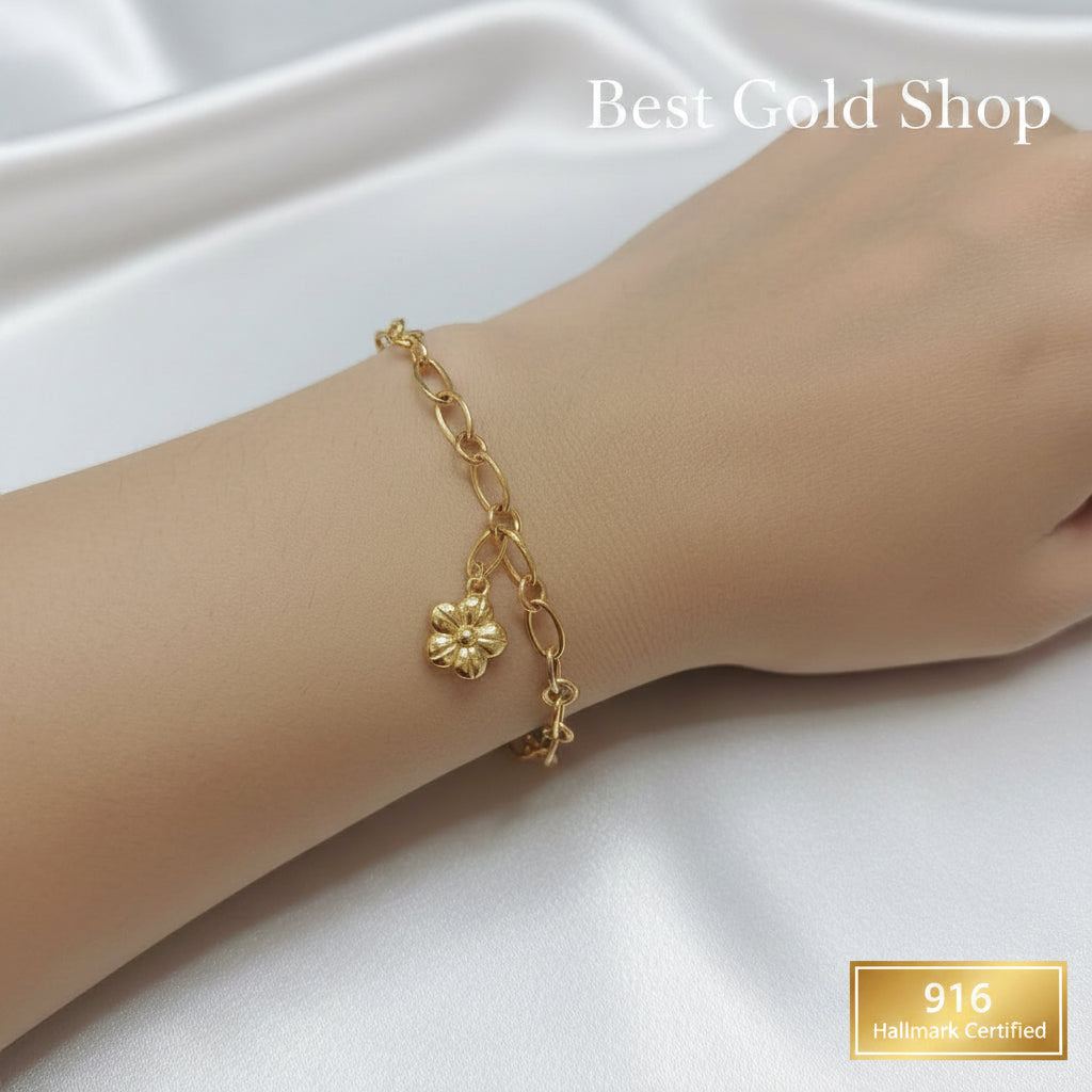 916 Gold Bracelet Link Design With Dangling CharmsBraceletsBest Gold Shop