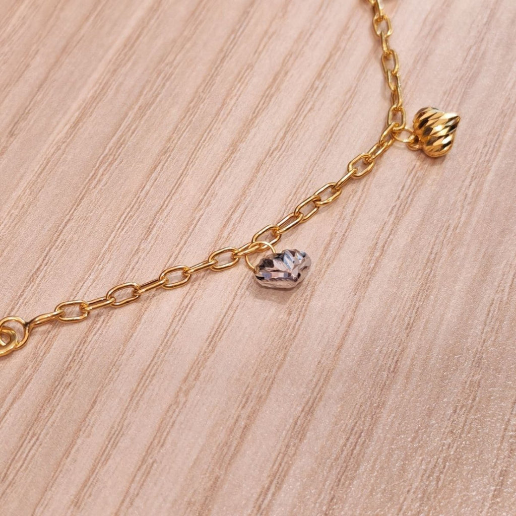 916 Gold Bracelet Wan Zi Dangling Heart 2 ToneBraceletsBest Gold Shop