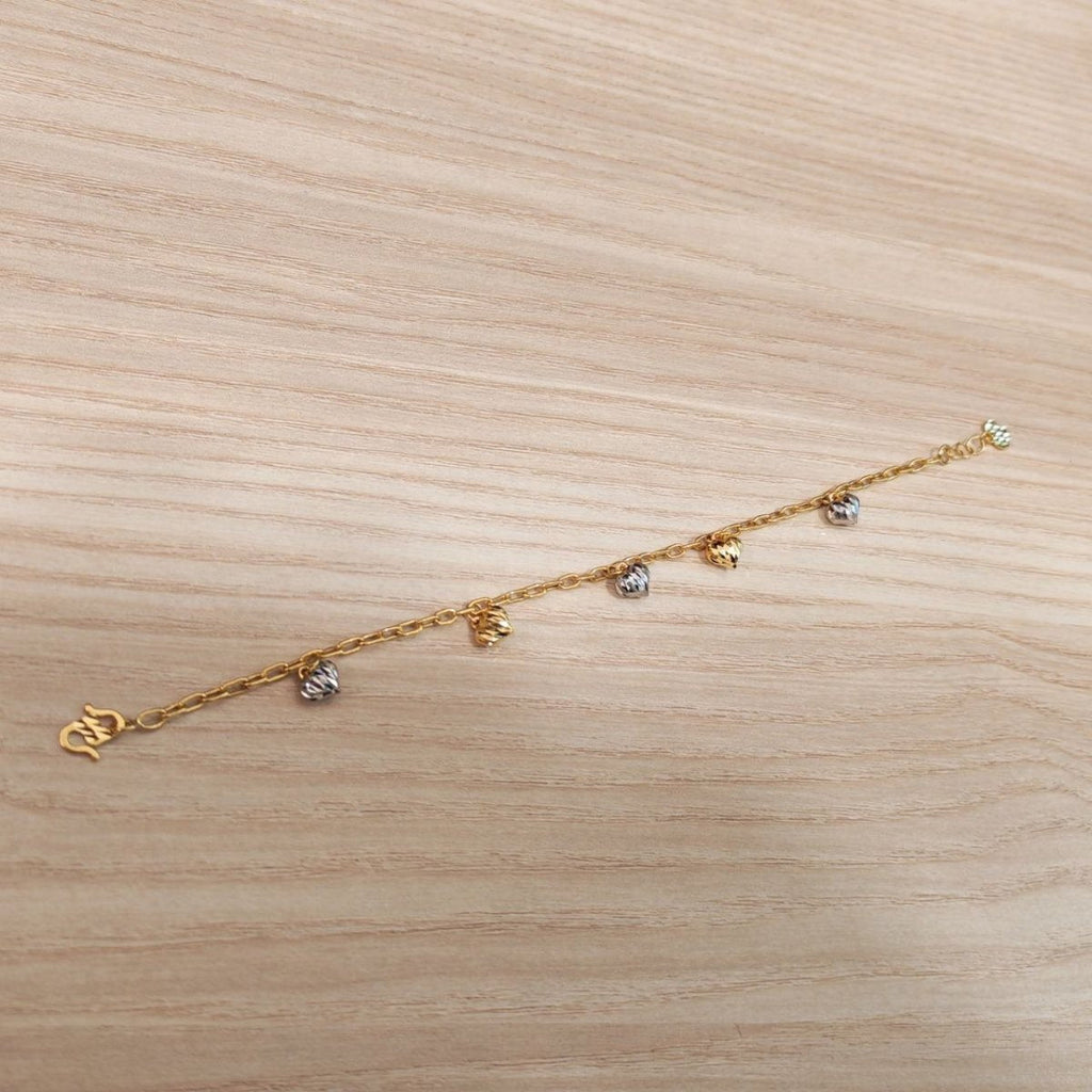 916 Gold Bracelet Wan Zi Dangling Heart 2 ToneBraceletsBest Gold Shop