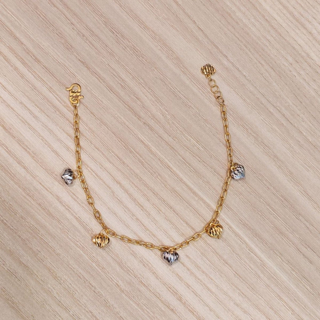 916 Gold Bracelet Wan Zi Dangling Heart 2 ToneBraceletsBest Gold Shop