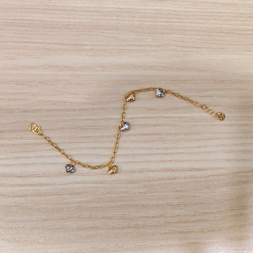 916 Gold Bracelet Wan Zi Dangling Heart 2 ToneBraceletsBest Gold Shop