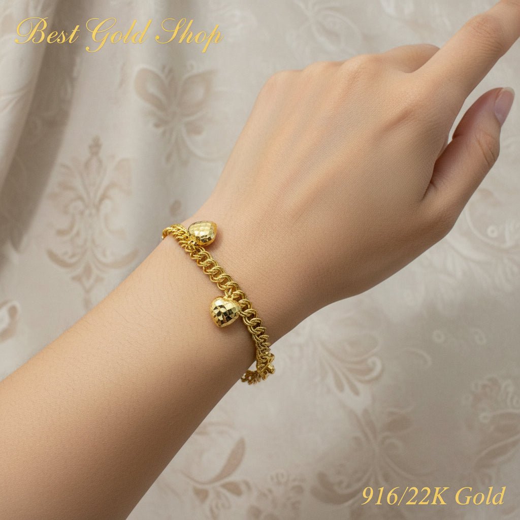 916 Gold (22K) Coconut Dangling Heart Bracelet for WomenBraceletsBest Gold Shop