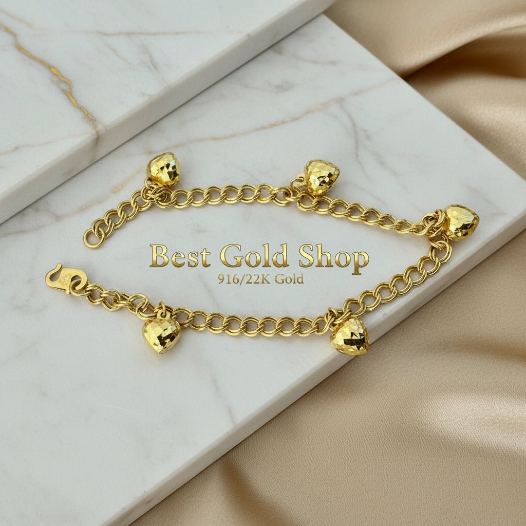 916 Gold (22K) Coconut Dangling Heart Bracelet for WomenBraceletsBest Gold Shop