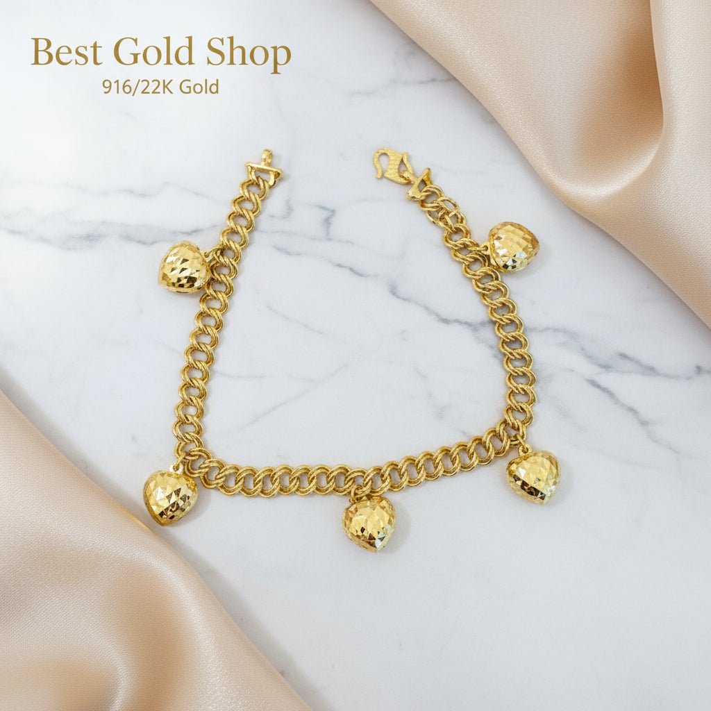 916 Gold (22K) Coconut Dangling Heart Bracelet for WomenBraceletsBest Gold Shop