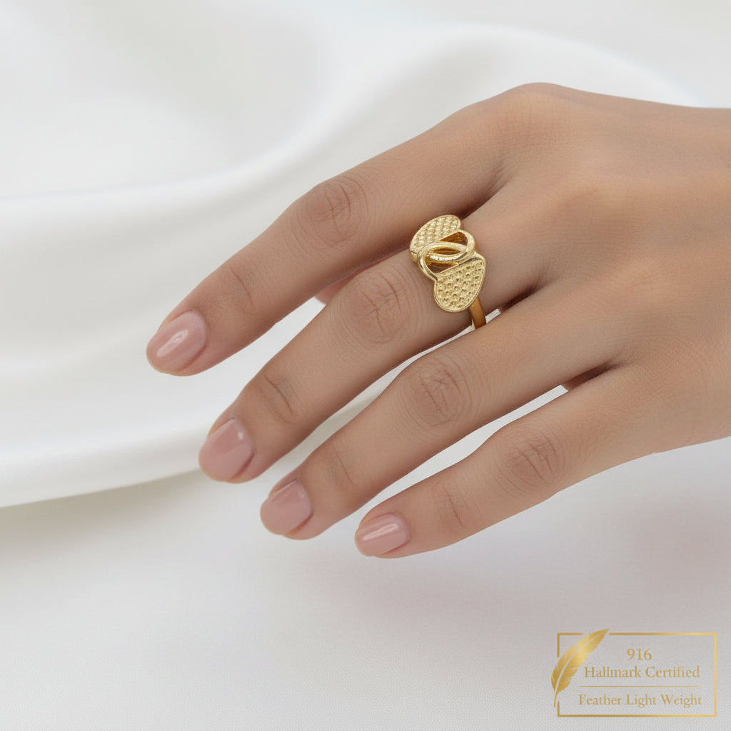 916 Gold Cross Heart Ring | Elegant 22K Gold Design Singapore
