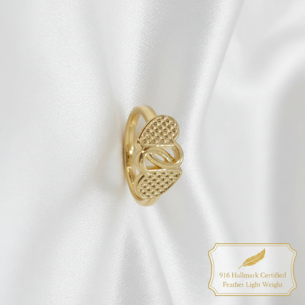 916 Gold Cross Heart Ring | Elegant 22K Gold Design Singapore