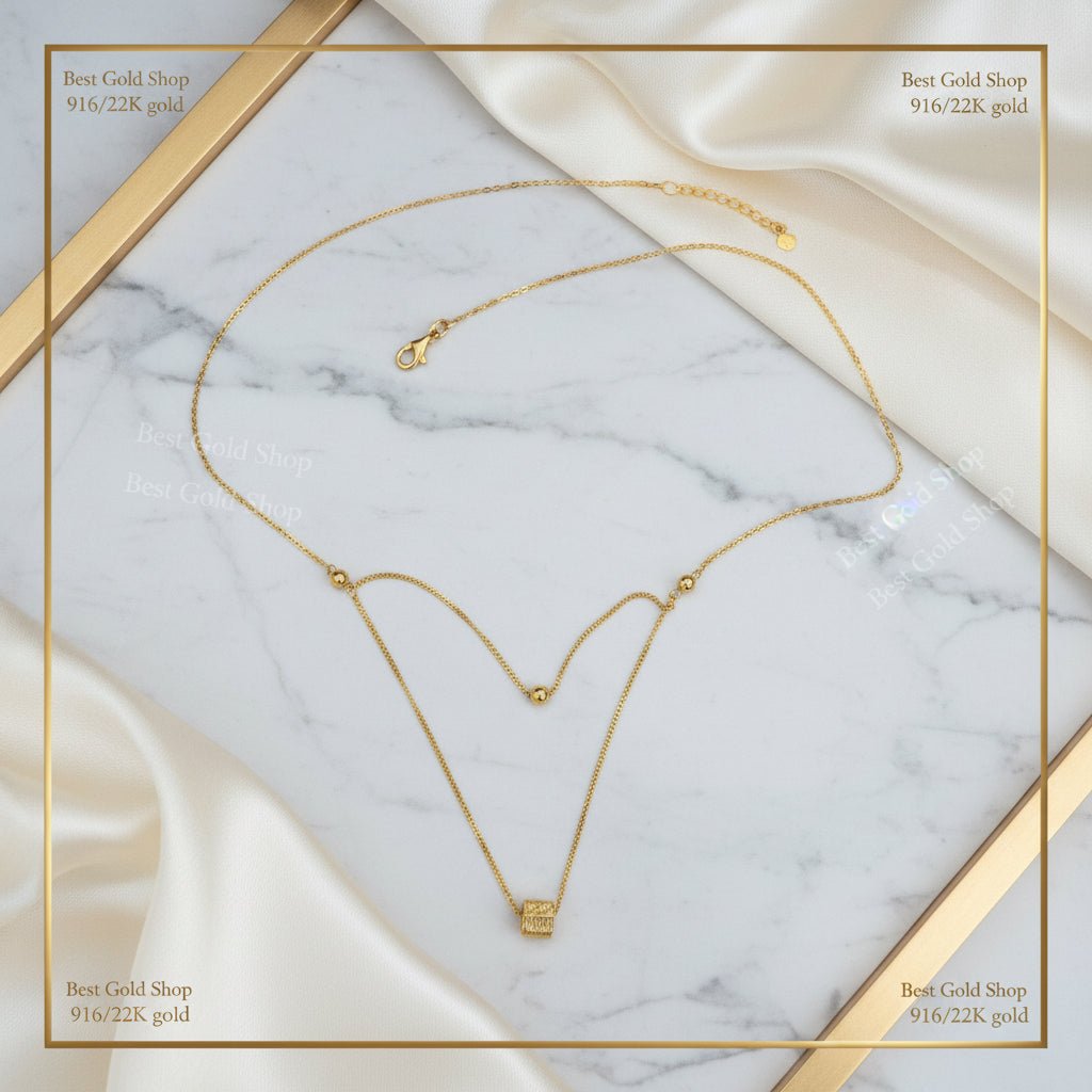 916 Gold (22K) Cube Bead high - polish finish Necklace for WomenNecklacesBest Gold Shop
