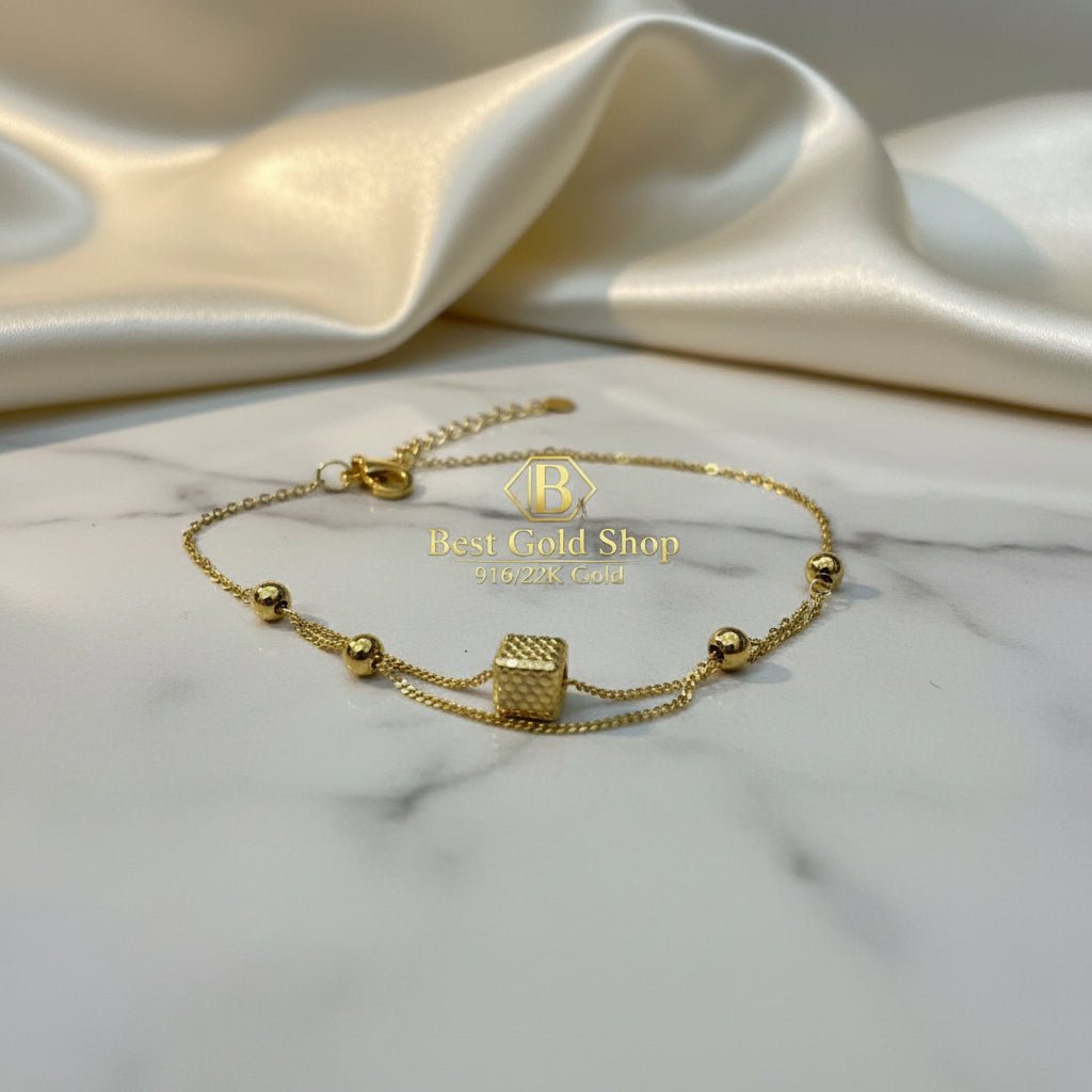 916 Gold (22K) Cube Beads high - polish finish Bracelet for WomenBraceletsBest Gold Shop