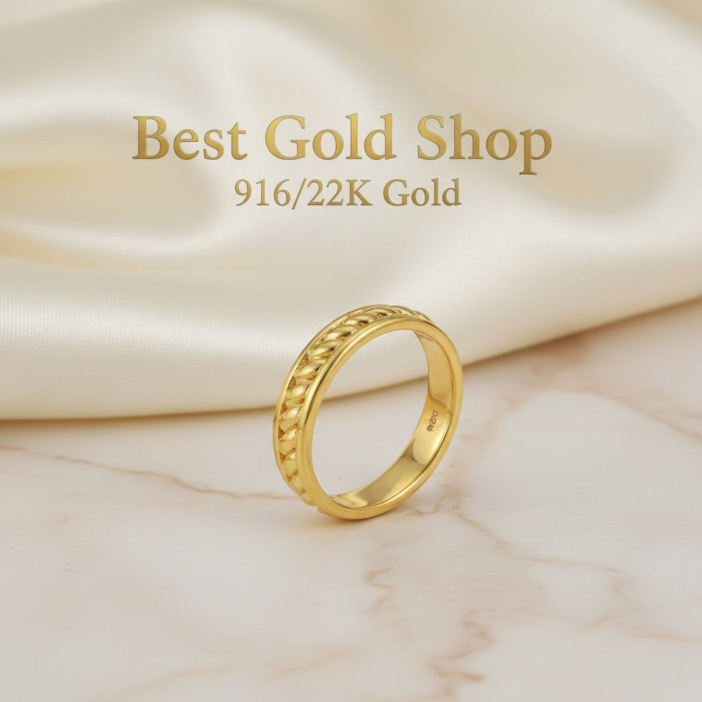 916 Gold (22K) Curb Link Feather Light Ring for WomenRingsBest Gold Shop