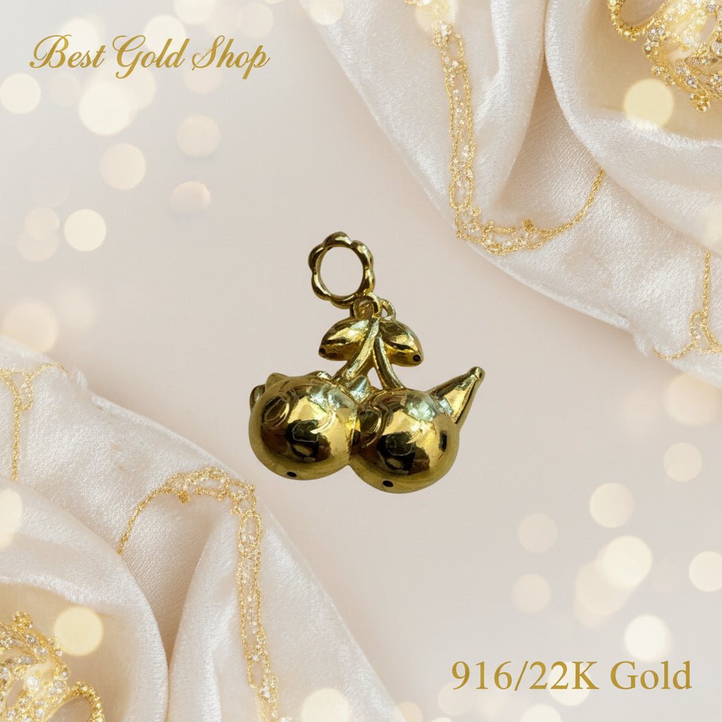 916 Gold (22K) Double Chick Cherry Charm feather light and big Charm/Pendant for WomenCharms & PendantsBest Gold Shop
