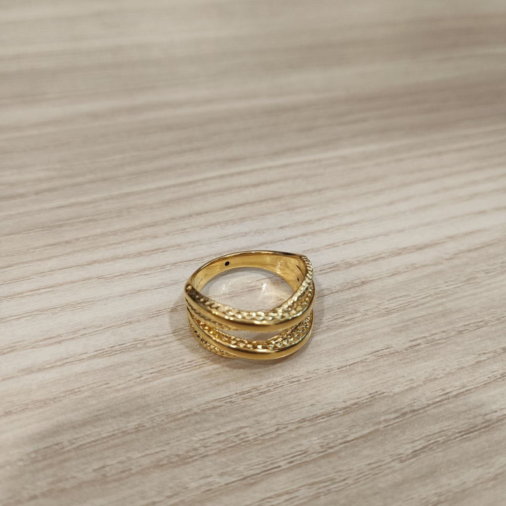 Side view of polished 916 gold double cross wide ring