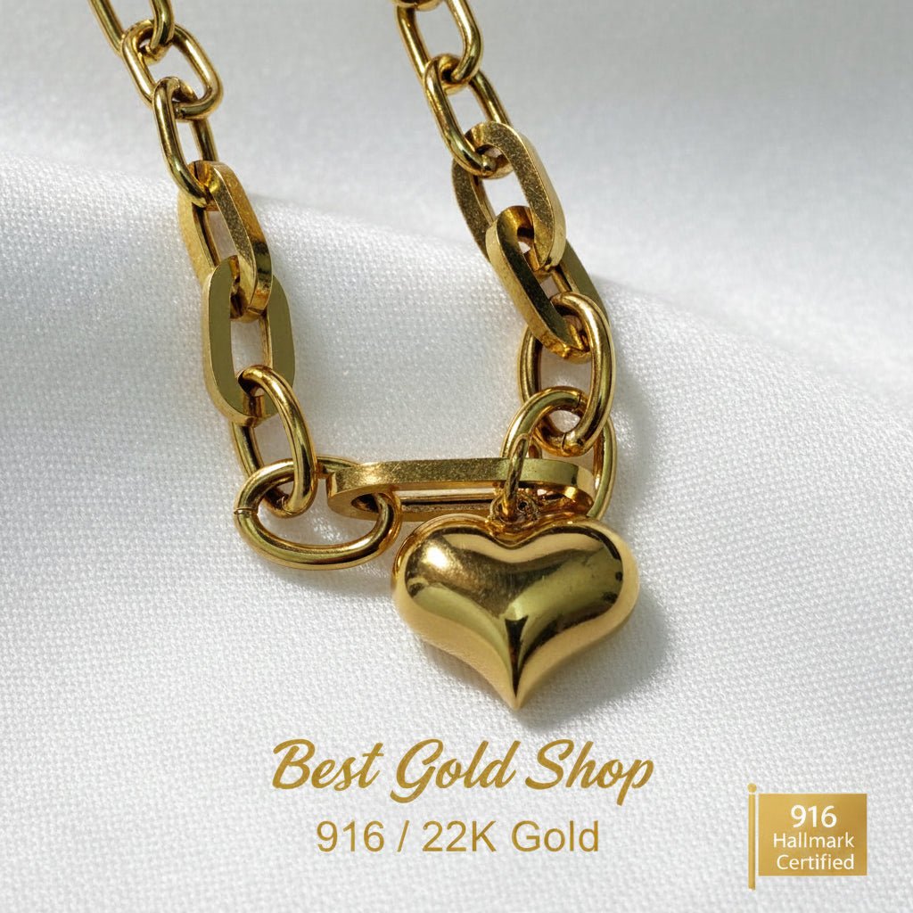 916 Gold Fancy Link Dangling Heart Bracelet V2 Bold and Elegant, Weight 5.09g L16.5-17.2 cm Width 0.5BraceletsBest Gold Shop