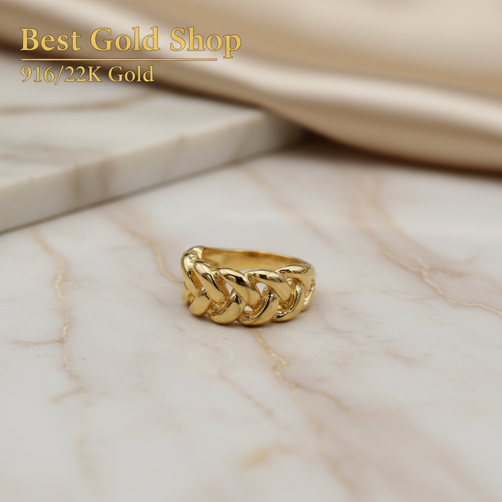 916 Gold (22K) Fishbone Bold Architectural Lightweight Series Ring for WomenRingsBest Gold Shop