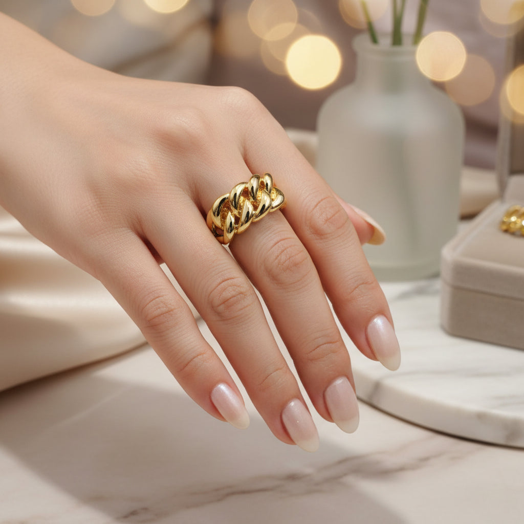 916 Gold (22K) Fishbone Bold Architectural Lightweight Series Ring for WomenRingsBest Gold Shop