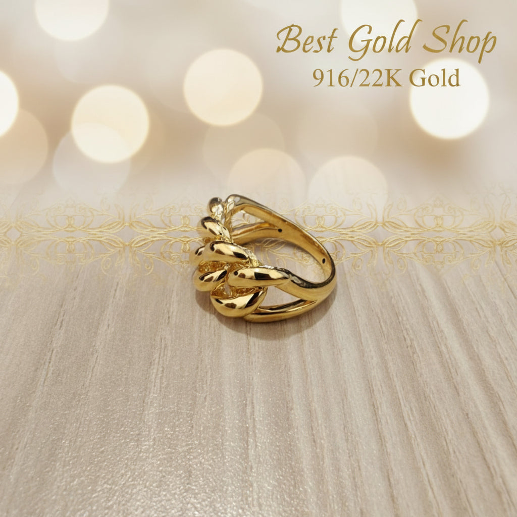 916 Gold (22K) Fishbone Bold Architectural Lightweight Series Ring for WomenRingsBest Gold Shop